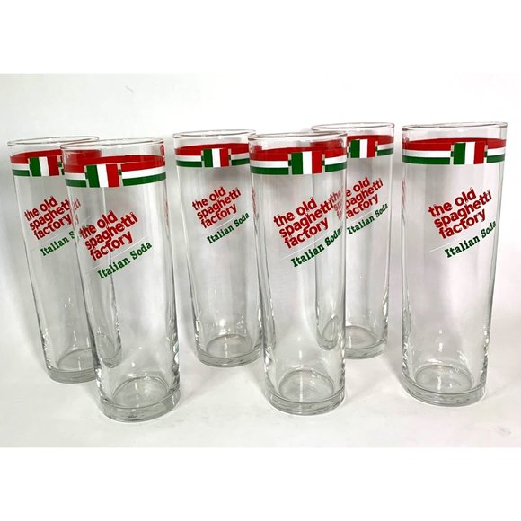 Old Spaghetti Factory Italian Soda Glasses Red Green Set of 5 - Picture 2 of 7